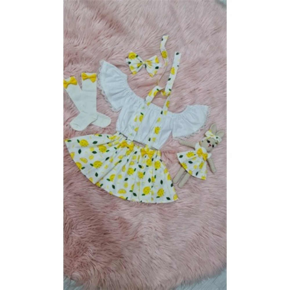 Ada Anne Çocuk Moda Limon Desenli Salopet Etek Bluz Takım Amigurumi Bebekli Kız Çocuk Giyim Takımı Fiyatı