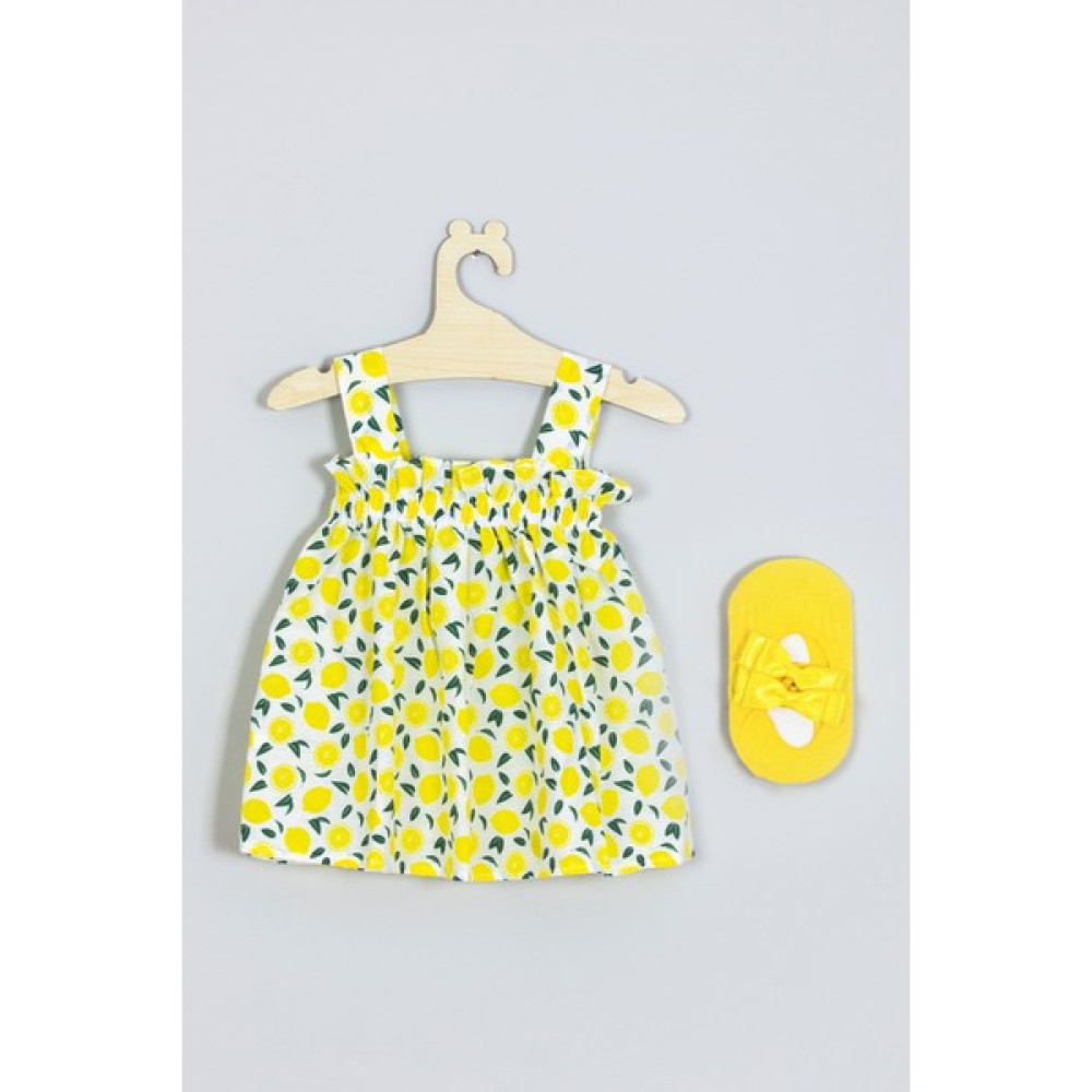 Ada Bebek Çocuk Askılı Limon Elbise Babet Çorap Set 007 Bebek Elbisesi Fiyatı