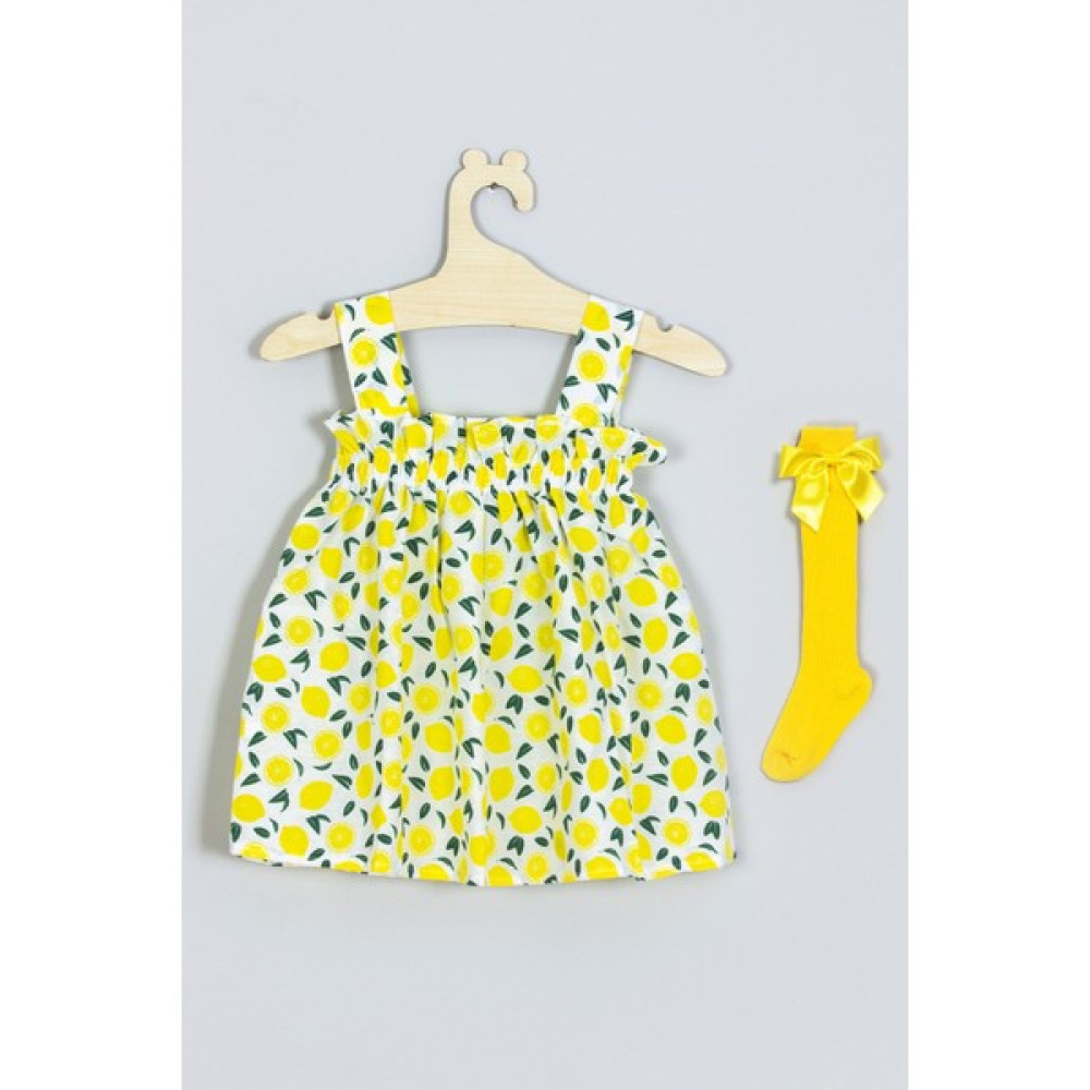 Ada Bebek Çocuk Askılı Limon Elbise Dizaltı Fiyonk Çorap Set 007 Bebek Elbisesi Fiyatı