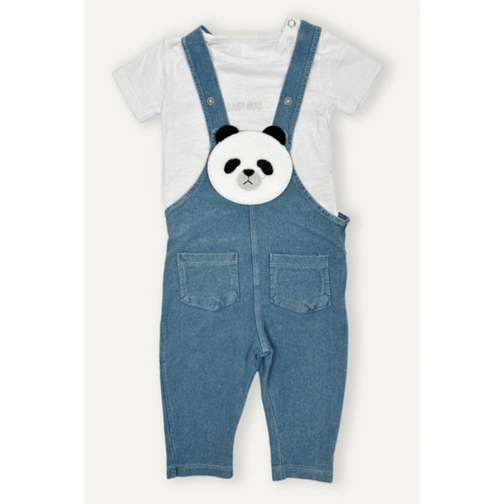 Ada Bebek Çocuk Panda Görselli Içi Badili Kot Salopet Tulum Bebek Tulumu Fiyatı