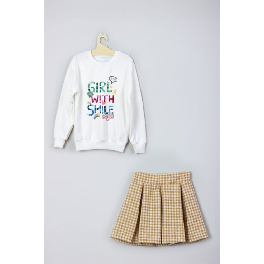Ada Bebek Çocuk Yeni Sezon Girl With Smile Baskılı Etek Sweat Takım Kız Çocuk Giyim Takımı Fiyatı