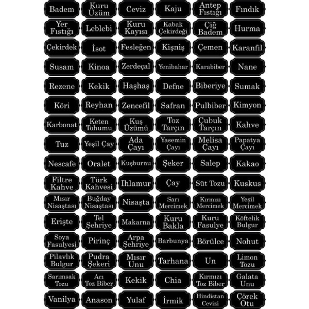 Ada Duvar Kuruyemiş, Bakliyat ve Baharatlık Etiketi - 10 cm - Siyah Duvar Stickerı Fiyatı