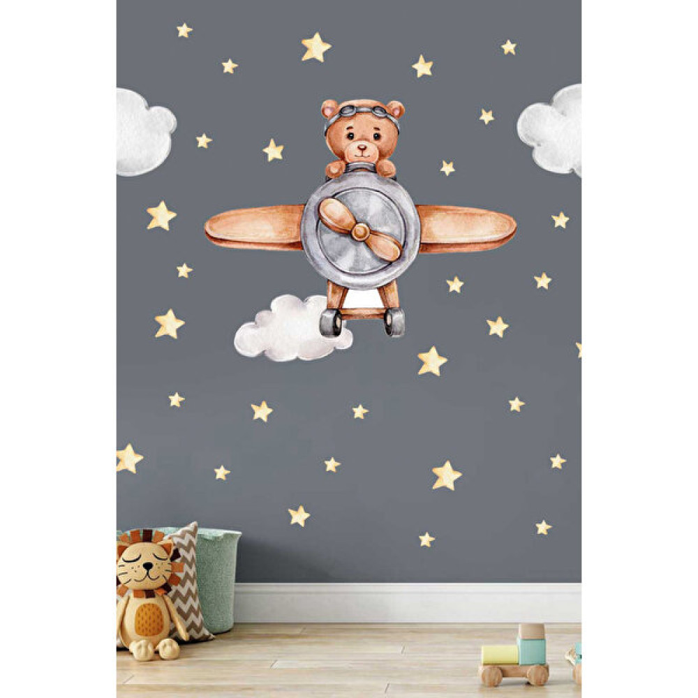 Ada Duvar Uçaktaki Ayıcık Duvar Sticker - 10 cm - Renkli Duvar Stickerı Fiyatı