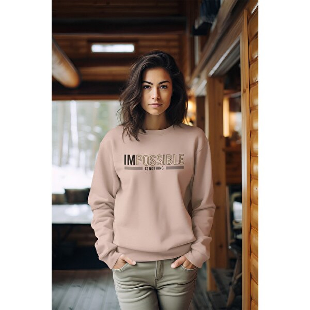 Adabebek Impossıble Baskılı Tarz Kadın Bisiklet Yaka Sweatshirt Bayan Sweatshirt Fiyatı