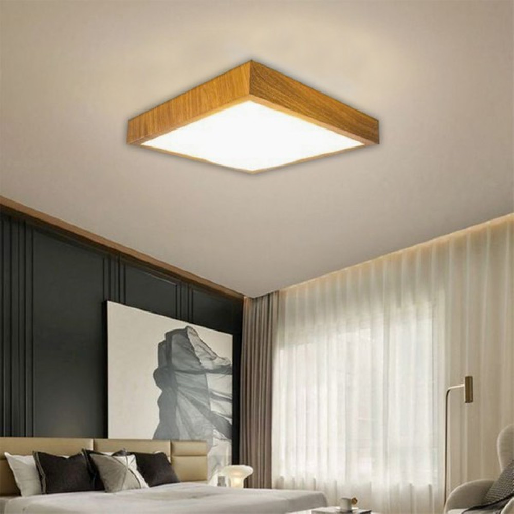 Adaled Adaledahşap Çerçeve Tavan LED Aydınlatma Avize 60*60 cm Salon Yatak Odası Mutfak - BEYAZ - Ahşap Avize Fiyatı