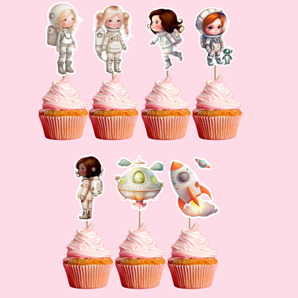 Adalove Design 7 Adet Sevimli Astronot Kızlar Konsept Kürdanlı Cupcake Pasta Parti Süsü Süsleme, Lüks Büyük Boy Oyuncak Fiyatı