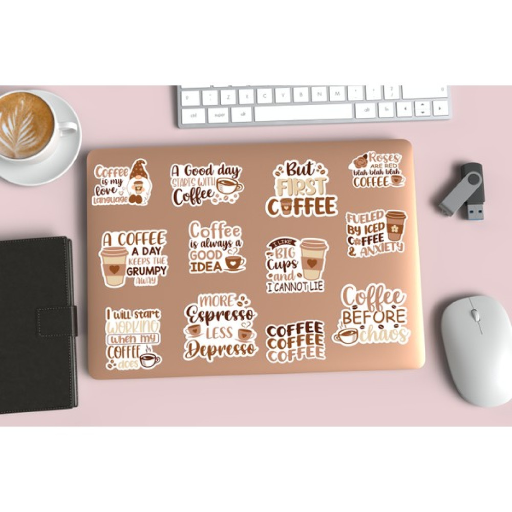 Adalove Design Büyük Boy Su Geçirmez, Parlak, Kahve Sözleri Sticker Seti / Kahve Için Sözler Laptop Sticker Set Sticker Fiyatı