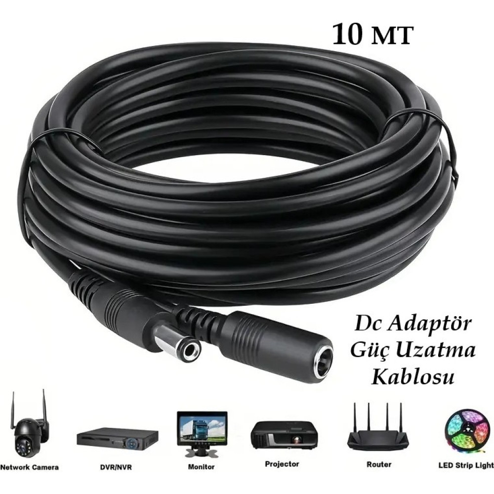 Adaptör Dc Güç Uzatma Kablosu (10 Metre) 5.5 x 2.1 mm Dişi / Erkek - 10 Metre Network Aksesuarları Fiyatı