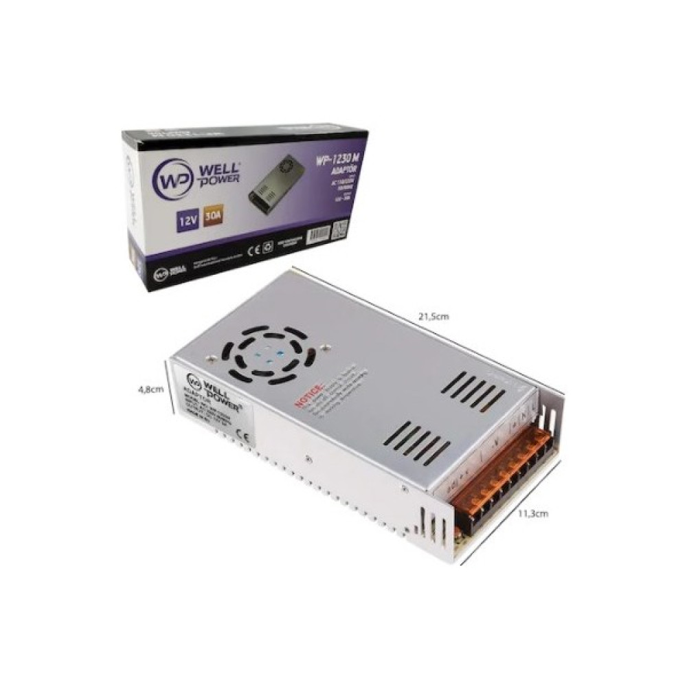 Adaptör Metal Kasa 12V 30A Ac 100-240V 50-60HZ Metal Kasa Fanlı Adaptör Wellpower WP-1230M Elektrikli El Aletleri Fiyatı