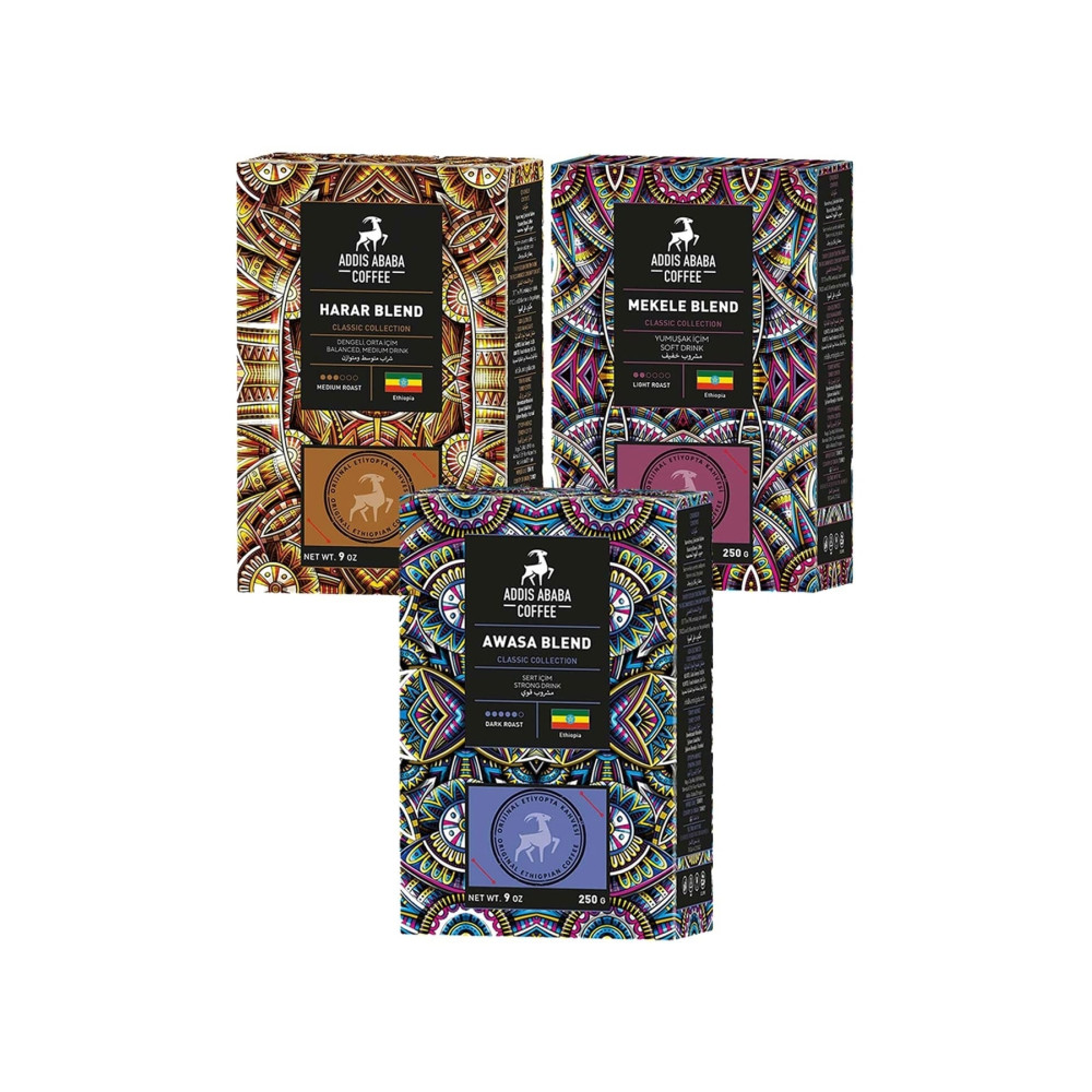 Addis Ababa Coffee Etiyopya Aromalı 3 Lü Deneme Seti Filtre & Çekirdek Kahve (3 Ad. X 250 Gr. ) 750 Gr. Çekirdek Kahve Beden Kahve Fiyatı