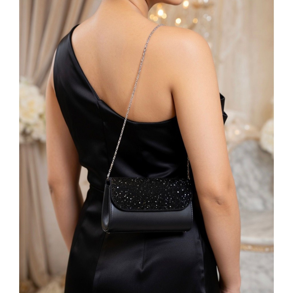 Addy Siyah Taşlı Zincirli Clutch Abiye Çanta Giyim & İç Giyim Fiyatı