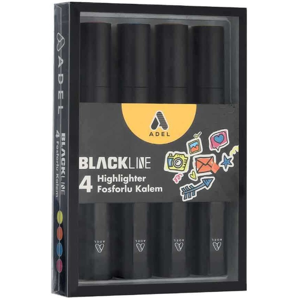 Adel Blackline Fosforlu Kalem 4'lü Set Siyah Renkli Yüksek Kalite Kırtasiye Ürünü Kalem & Yazı Gereçleri Fiyatı