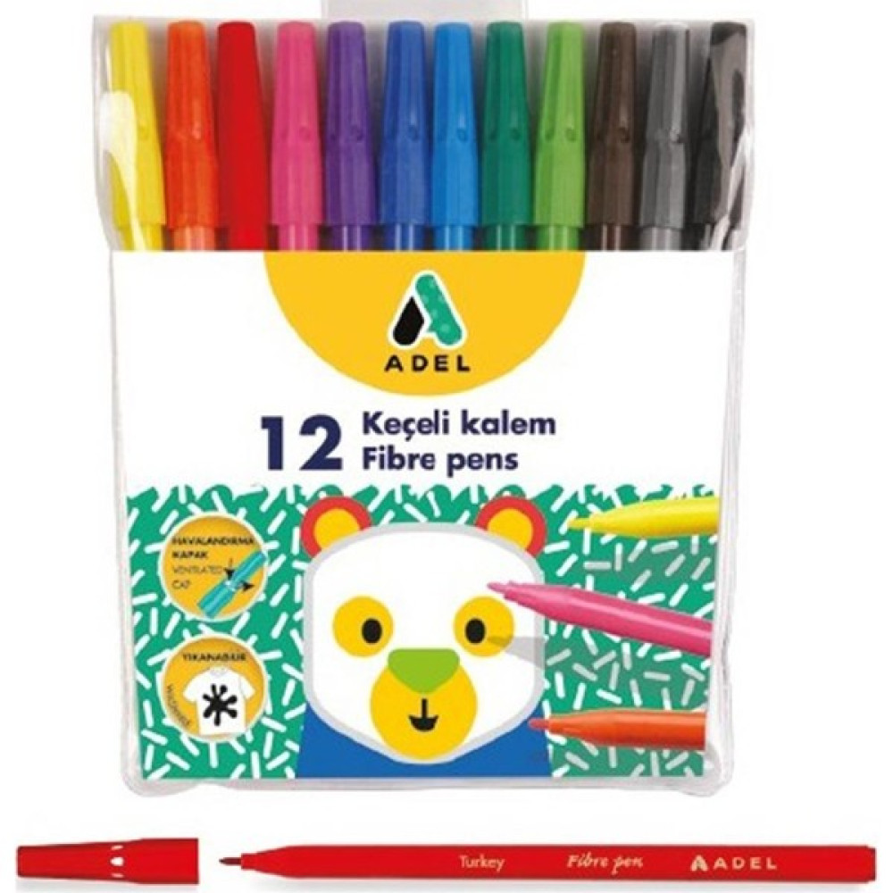 Adel Keçeli Kalem 12 Renk Adel 12 Li Keçeli Kalem 1 Paket - Renkli - Standart Keçe Uçlu Kalem Fiyatı