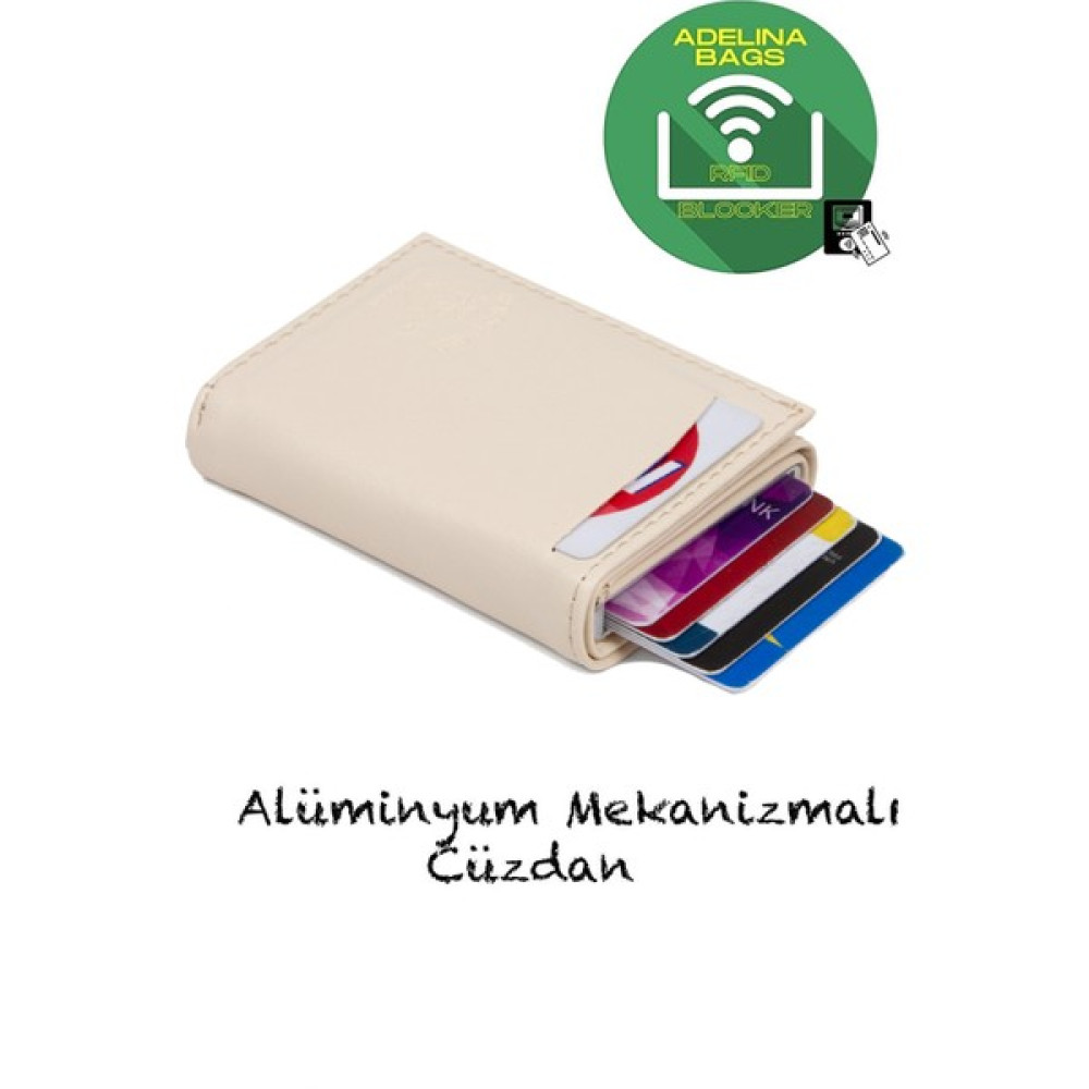 Adelina Bags Adelina Bej Nova Deri Mekanizmalı Otomatik Kızaklı Kartlık Cüzdan (7CMX10CM) Erkek Cüzdan Fiyatı