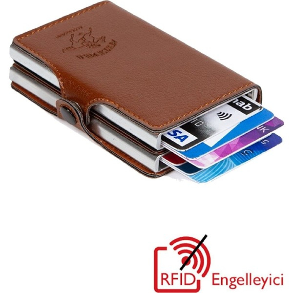 Adelina Bags Adelina Unisex Kahverengi Deri Çift Alüminyum Mekanizmalı Kartlık 7X10 cm Bayan Cüzdan Fiyatı