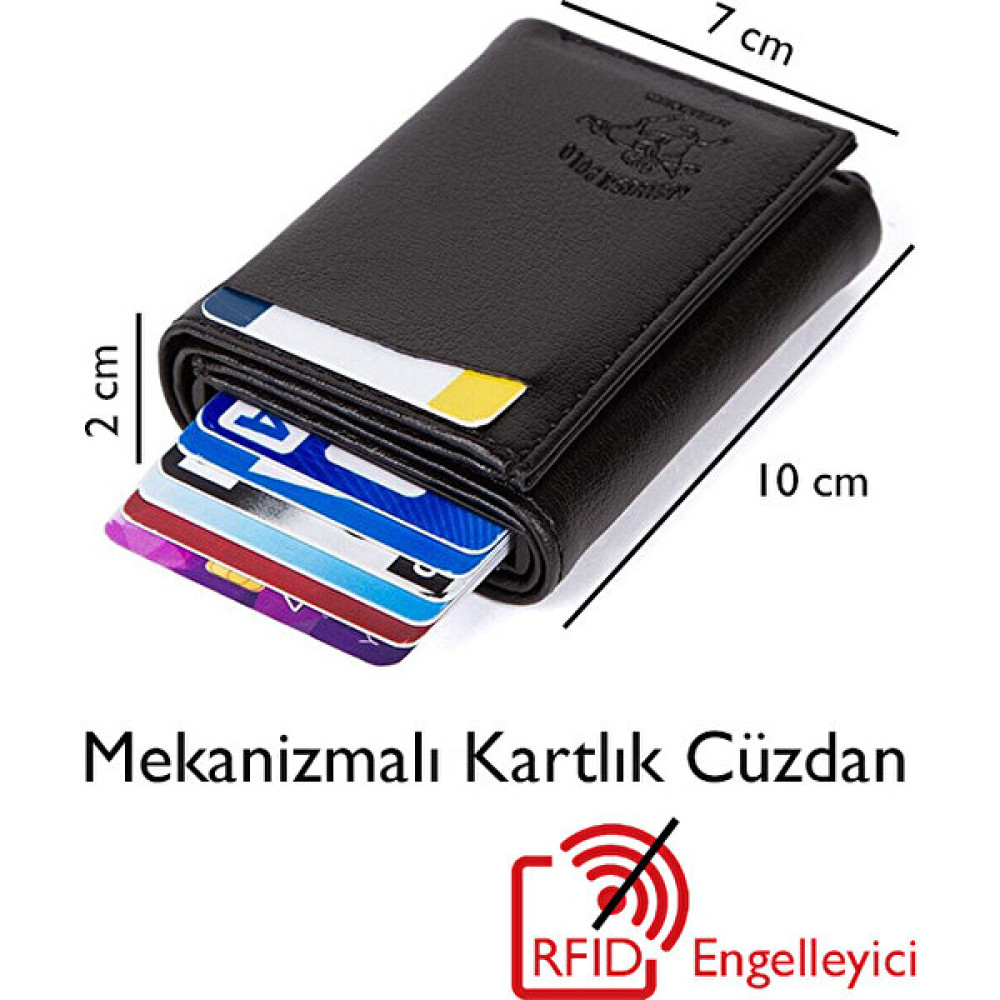 Adelina Erkek Siyah Deri Mekanizmalı Otomatik Kızaklı Kartlık Cüzdan (7CMX10CM) Erkek Cüzdan Fiyatı