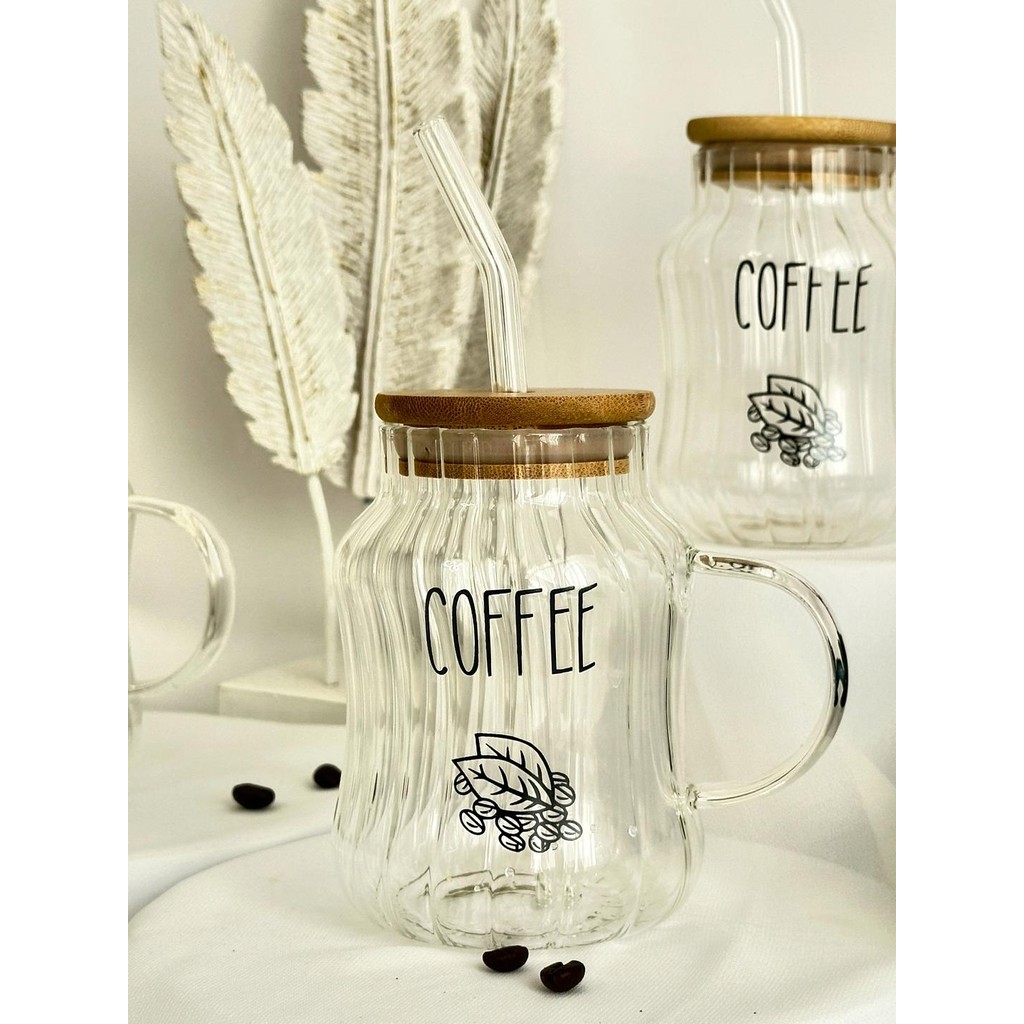 Aden Glass Bambu Kapak Isıya Dayanıklı Pipetli Bardak Kahve Kupası 400 ml - Şeffaf - 400 - 499 ml Fincan / Bardak / Kahve Takımı Fiyatı