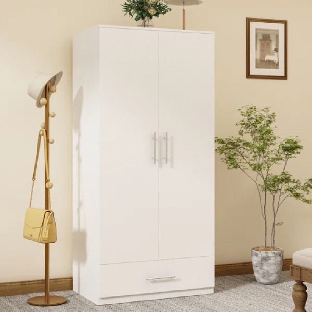Aden Home 2 Kapaklı Çekmeceli Gardırop, Elbise Dolabı, Beyaz Mdf, 170X80CM, M-GRD24 Gardrop & Dolap Fiyatı