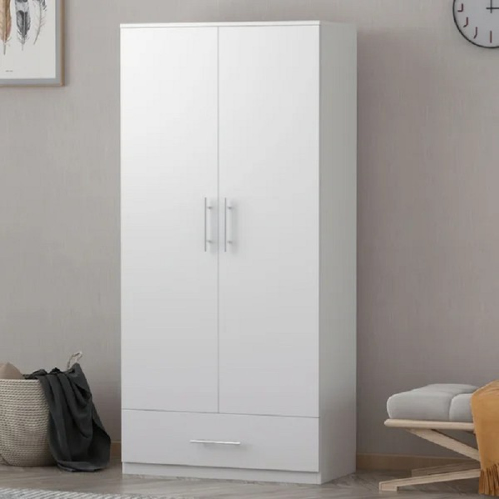 Aden Home 2 Kapaklı Çekmeceli Gardırop, Elbise Dolabı, Beyaz Mdf, M-GRD22 Gardrop & Dolap Fiyatı