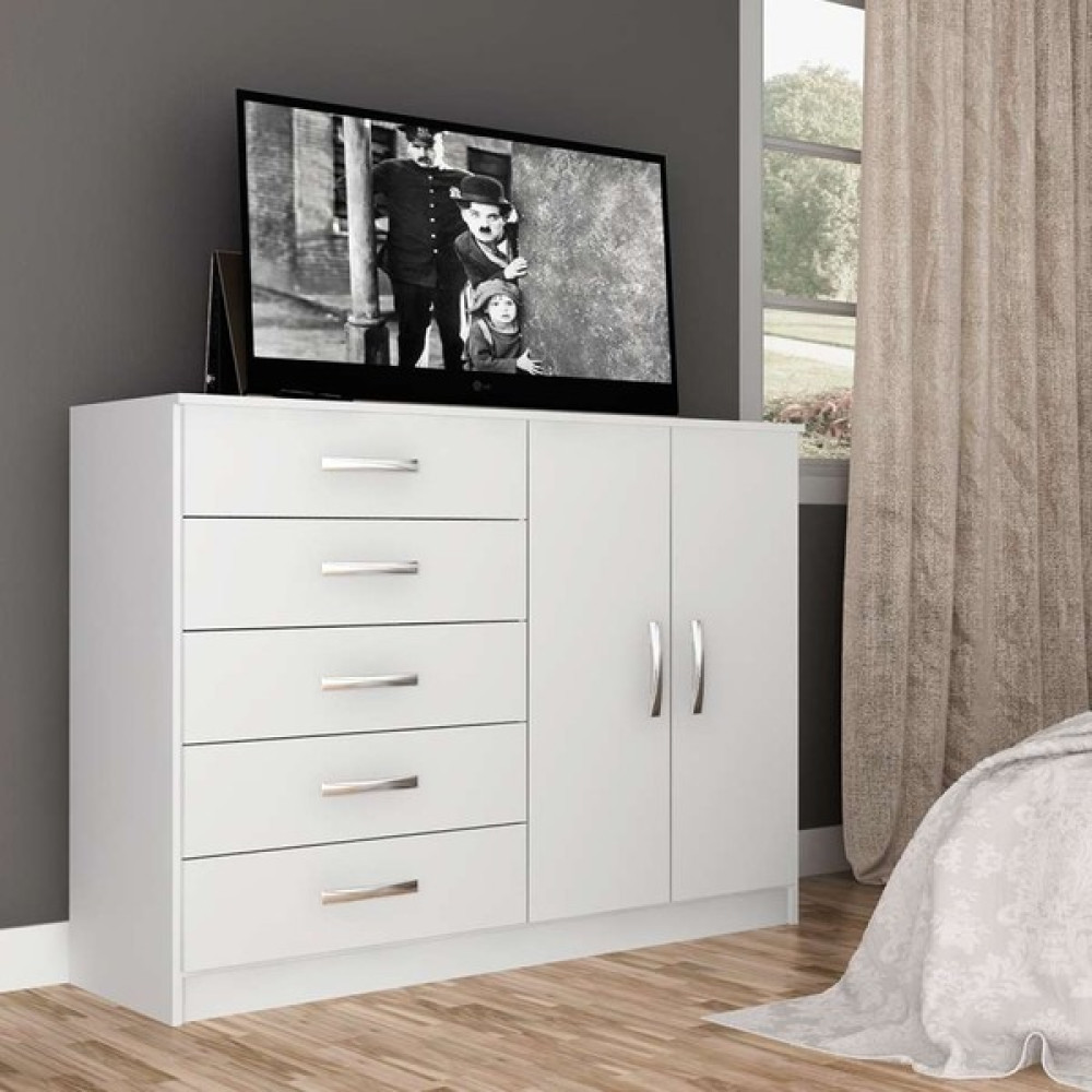 Aden Home 5 Çekmeceli Kapaklı Şifonyer, %100 Mdf Beyaz Şifonyer, Yatak Odası Şifonyer, 90X120CM, MSFN09 Şifonyer Fiyatı