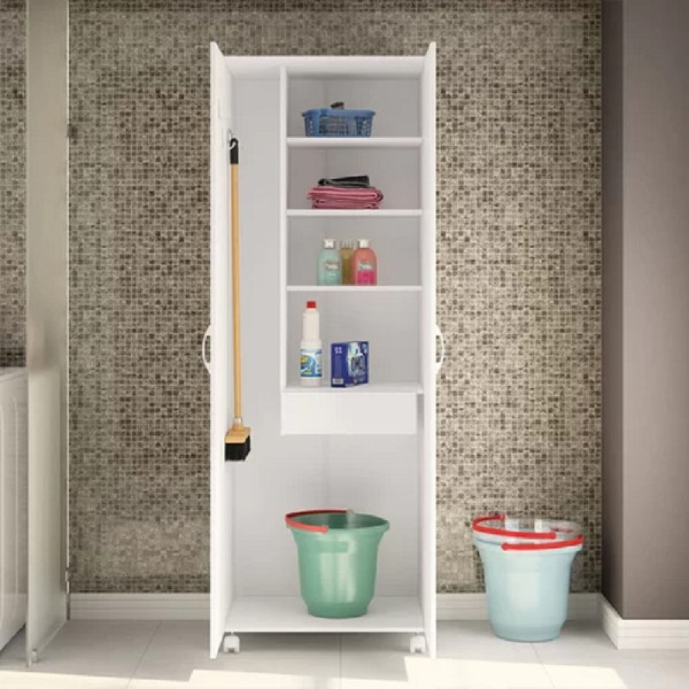 Aden Home Beyaz Banyo Dolabı, Banyo Düzenleyici, Çamaşır Makinesi Boy Dolabı, Tekerlekli %100 Mdf, MBNY09 Banyo Dolabı / Mobilyası Fiyatı