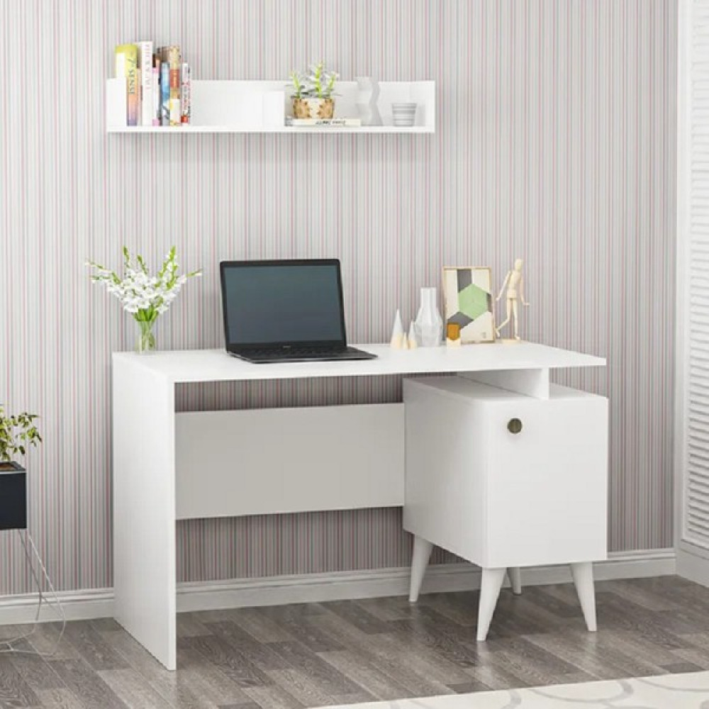 Aden Home Beyaz Çalışma Masası, Kitaplıklı Çalışma Masası, Ofis Çalışma Masası, Ders Çalışma Masası - CM64 - 75 x 120 x 60 Çalışma Masası Fiyatı