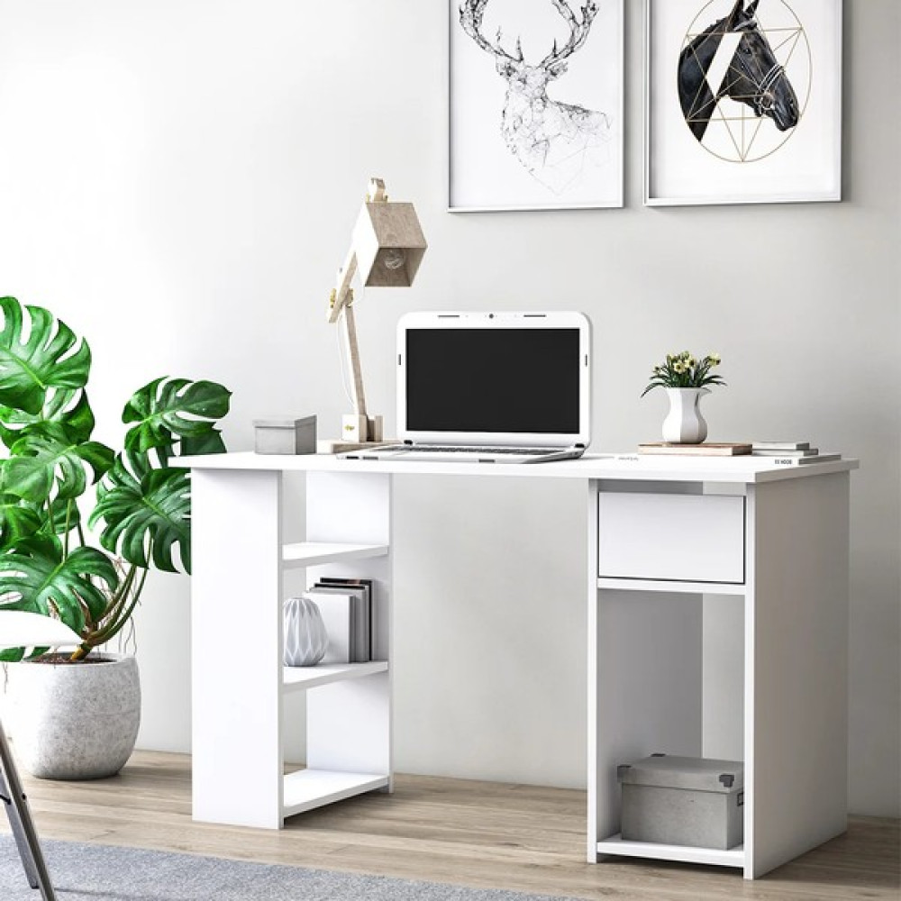 Aden Home Beyaz Çalışma Masası, Kitaplıklı Çalışma Masası, Ofis Çalışma Masası, Ders Çalışma Masası - CM72 - 75 x 120 x 55 Çalışma Masası Fiyatı