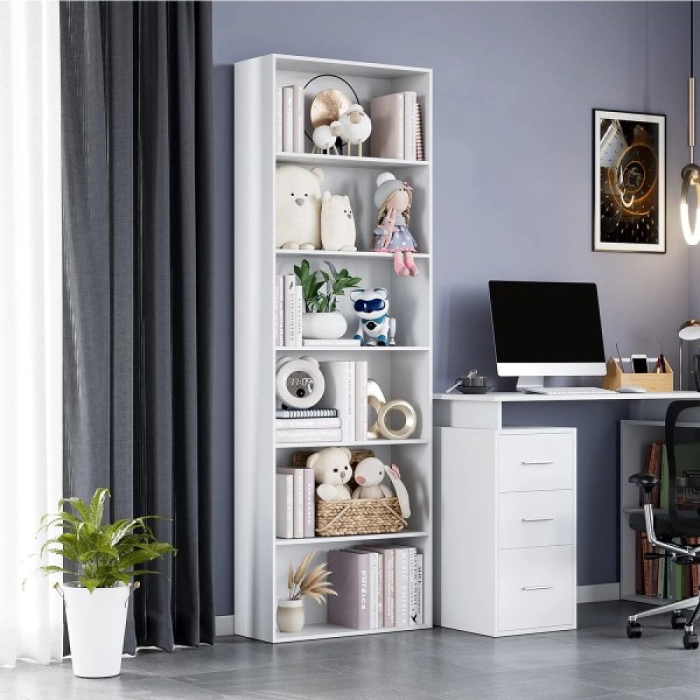 Aden Home Beyaz Kitaplık, 6 Raflı Kitaplık, Çok Amaçlı Raf, Ofis Dolabı, Mdf, 180X60X30CM, MKTP19 - 1 Kitaplık Fiyatı