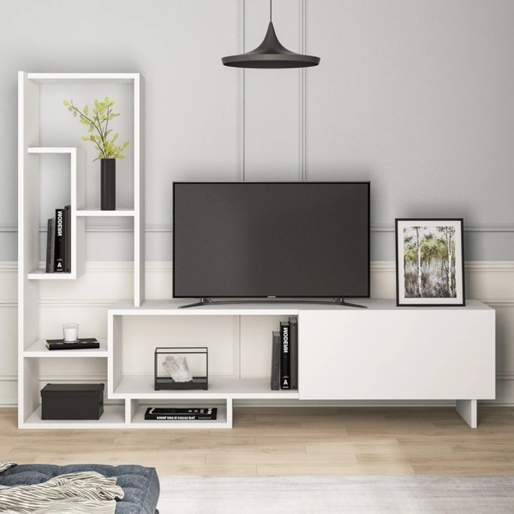 Aden Home Beyaz Tv Ünitesi, Mdf Tv Ünitesi, Kitaplıklı Tv Sehpa Ünitesi, Beyaz Mdf Tv Ünitesi Konsol, TVU73 Tv Ünitesi / Sehpası Fiyatı