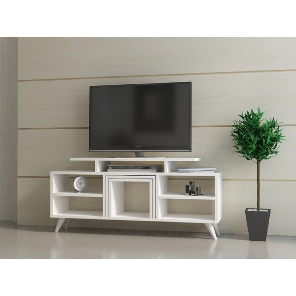 Aden Home Beyaz Tv Ünitesi, Mdf Tv Ünitesi, Raflı Tv Sehpa Ünitesi, Beyaz Mdf Tv Ünitesi Konsol, TVU67 Tv Ünitesi / Sehpası Fiyatı