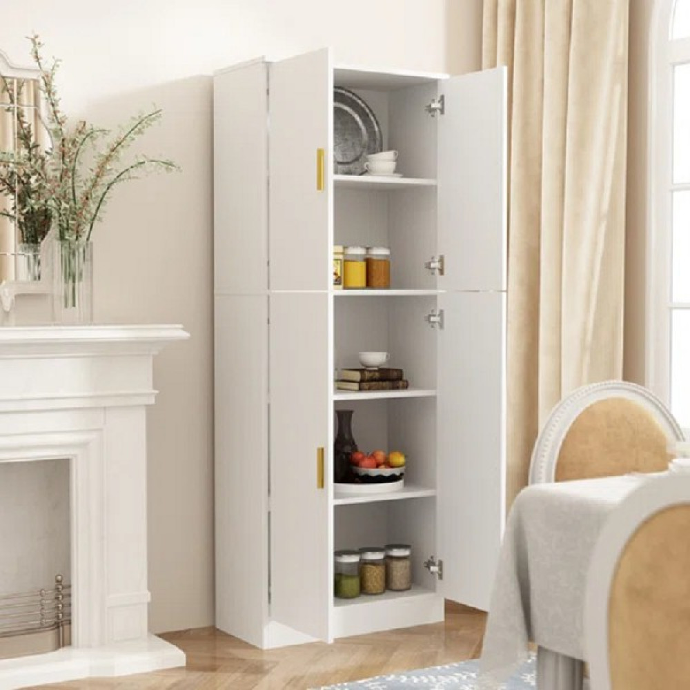 Aden Home Çok Amaçlı Dolap, 4 Kapaklı 5 Raflı Mutfak Banyo Dolabı, Kiler Erzak Dolabı, Beyaz Mdf, MDLP27 Gardrop & Dolap Fiyatı