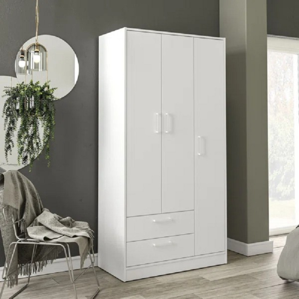 Aden Home Elara 3 Kapaklı 2 Çekmeceli Gardırop, Elbise Dolabı, Mdf, M-GRD07 - Beyaz Gardrop & Dolap Fiyatı