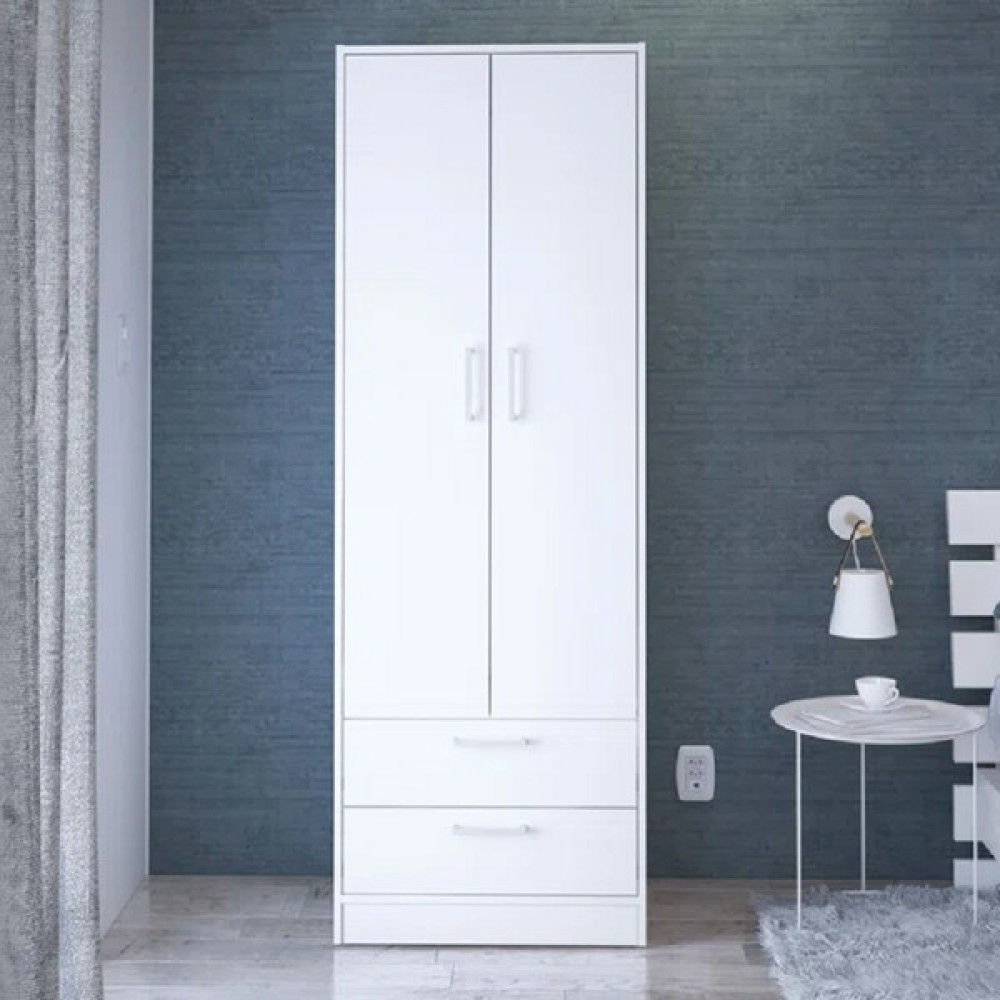 Aden Home Elysium 2 Kapaklı 2 Çekmeceli Gardırop, Elbise Dolabı, Mdf, M-GRD04 - Beyaz Gardrop & Dolap Fiyatı