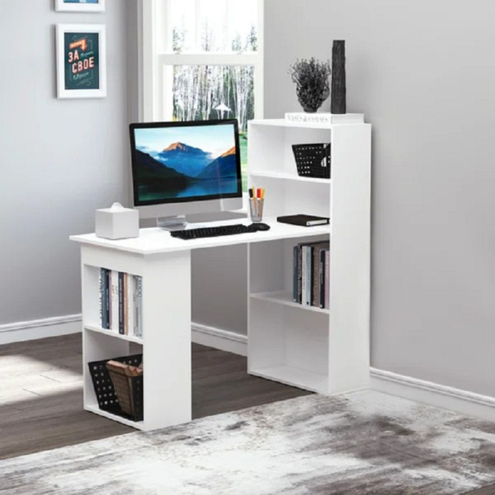 Aden Home Flora Kitaplıklı Çalışma Masası, Genç Odası, Mdf, CM45 - 120 x 120 x 55 - Beyaz Çalışma Masası Fiyatı