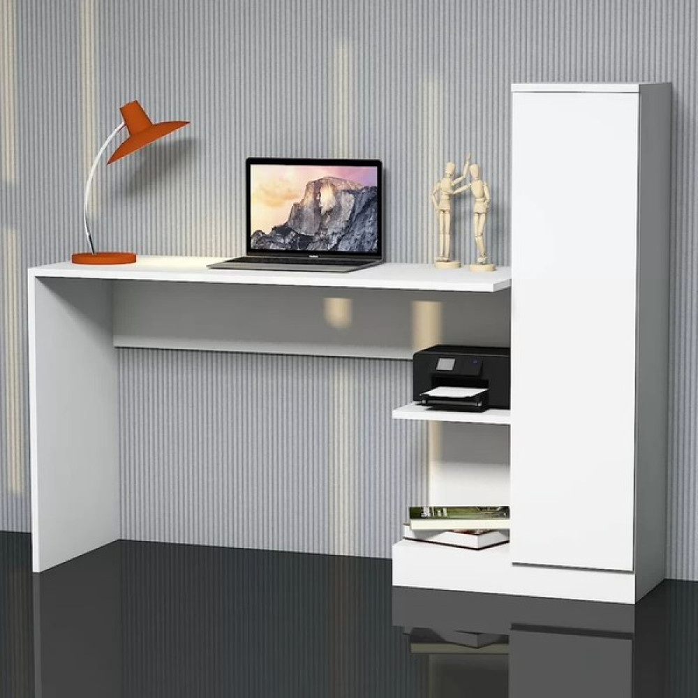 Aden Home Kitaplıklı Çalışma Masası, Beyaz Çalışma Masası, Ders Çalışma Masası, - CM56 - 120 x 150 x 45 Çalışma Masası Fiyatı