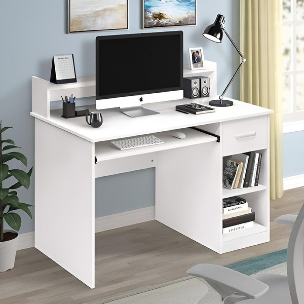 Aden Home Kitaplıklı Çalışma Masası, Bilgisayar Masası, Beyaz Mdf Çekmeceli Çalışma Masası CM102 - 110 x 94 x 55 cm Çalışma Masası Fiyatı
