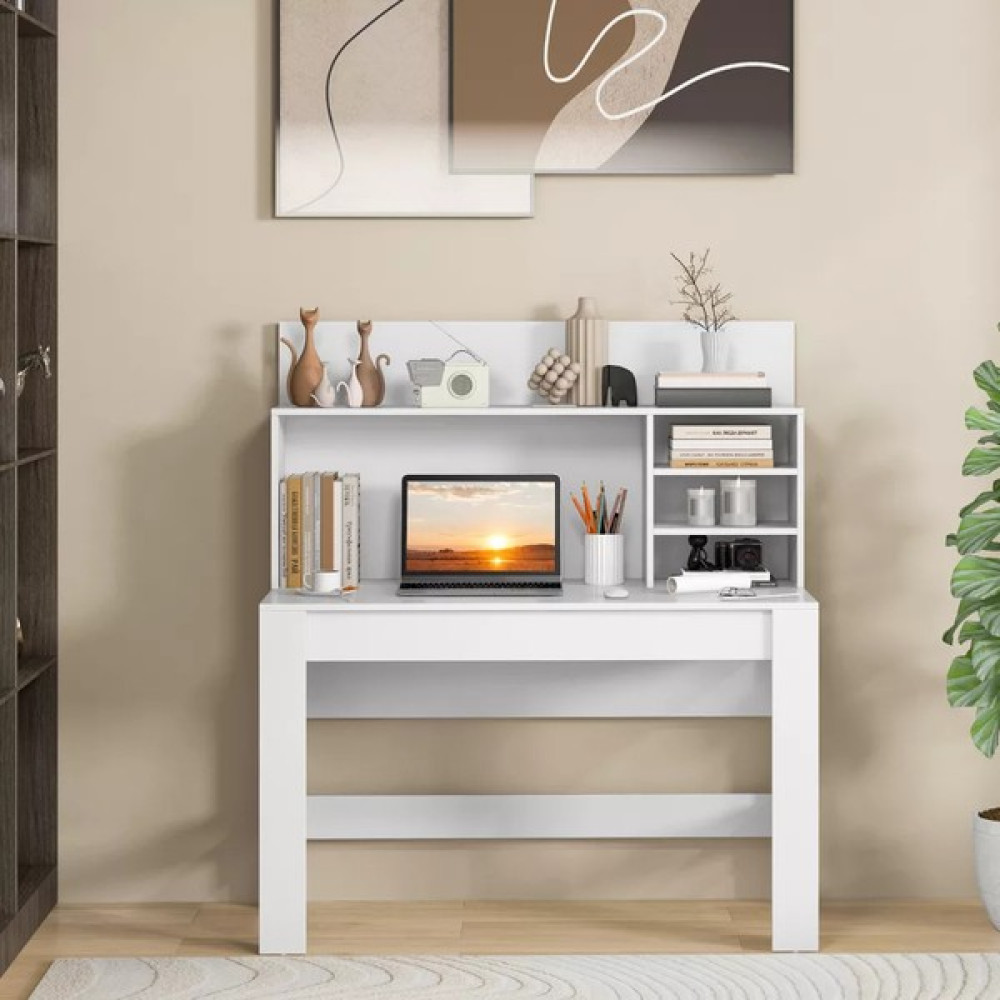 Aden Home Kitaplıklı Çalışma Masası, Bilgisayar Masası, Beyaz Mdf, Ofis Çalışma Masası, CM114 - 120 x 132 x 55 cm Çalışma Masası Fiyatı