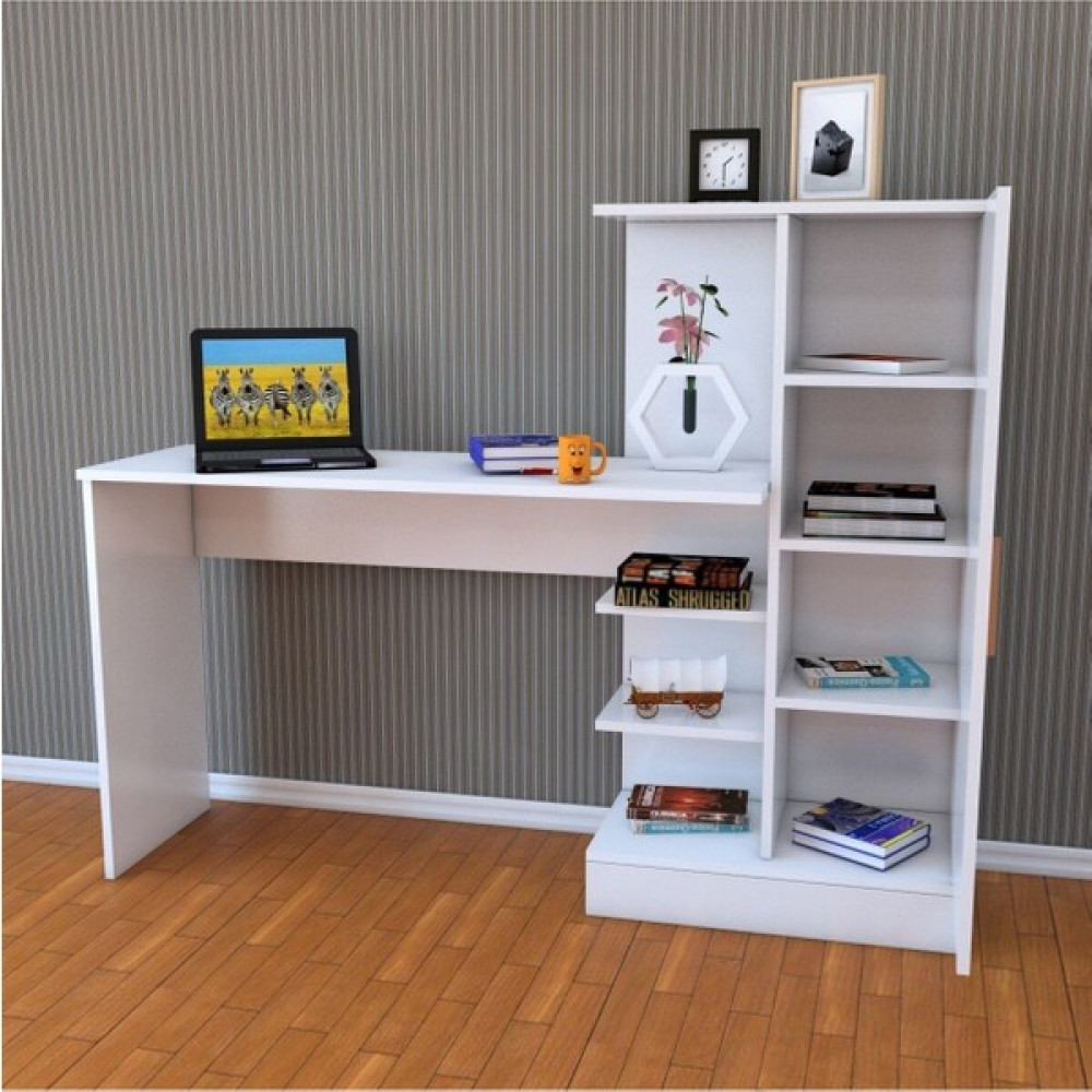 Aden Home Kitaplıklı Çalışma Masası, Bilgisayar Masası, Beyaz Mdf, Ofis Çalışma Masası, CM116 - 140 x 120 x 55 cm Çalışma Masası Fiyatı