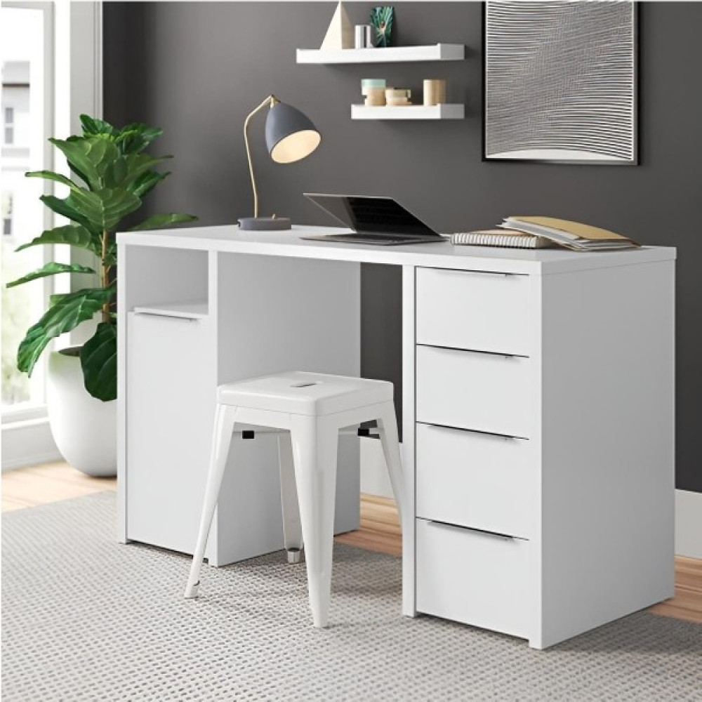 Aden Home Kitaplıklı Çalışma Masası, Mdf Beyaz Çalışma Masası, Ofis Çalışma Masası, Genç Odası, CM94 - 120 x 75 x 55 cm Çalışma Masası Fiyatı