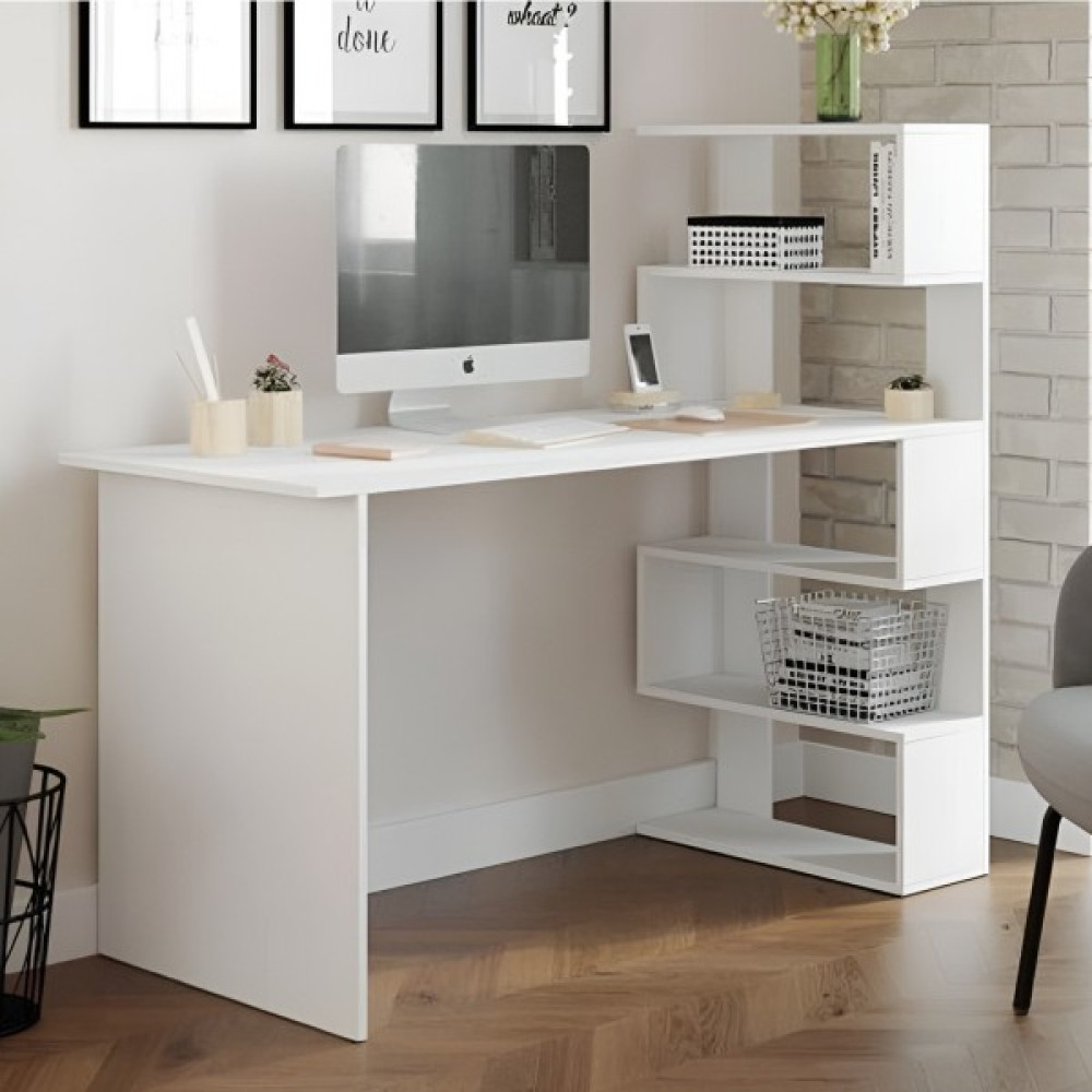 Aden Home Kitaplıklı Çalışma Masası, Mdf Çalışma Masası Beyaz, Genç Odası, Mdf, CM88 - 120 x 120 x 55 cm - Beyaz Çalışma Masası Fiyatı