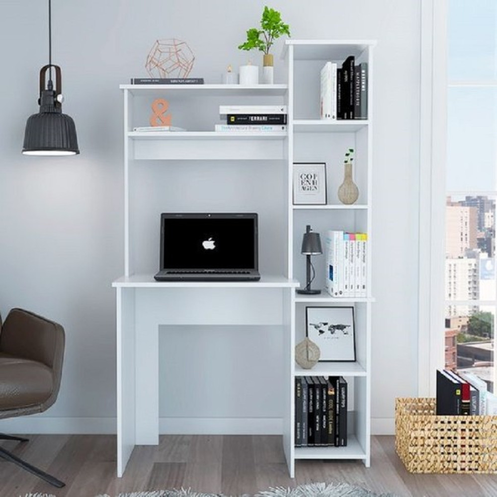 Aden Home Kitaplıklı Dekoratif Çalışma Masası, Genç Odası - CM49 - 170 x 110 x 50 - Beyaz Çalışma Masası Fiyatı