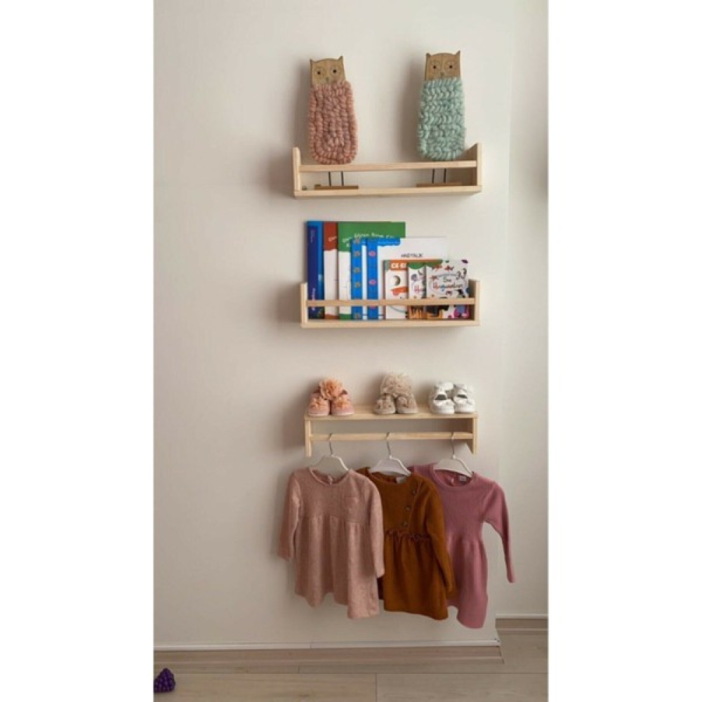 Aden Home Montessori Banyo Duvar Rafı 3'lü Genişlik 60 cm - 1 - Ahşap Kitaplık Fiyatı