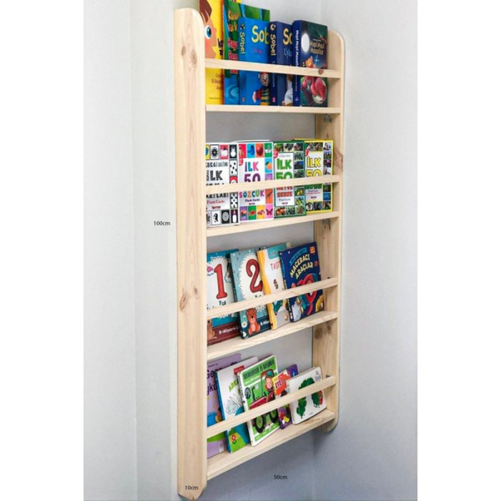 Aden Home Montessori Kitaplık Çocuk Odası Eğitici Kitaplık, Ahşap Kitaplık 100 cm x 50 cm - 1 - Çam Kitaplık Fiyatı