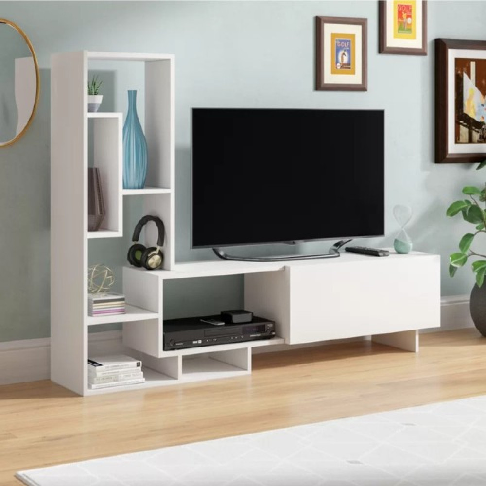 Aden Home Mordor Modern Tv Ünitesi, Dolaplı Tv Sehpası, Kitaplıklı Raflı Tv Ünitesi, Beyaz, %100 Mdf, TVU19 - Beyaz Tv Ünitesi / Sehpası Fiyatı