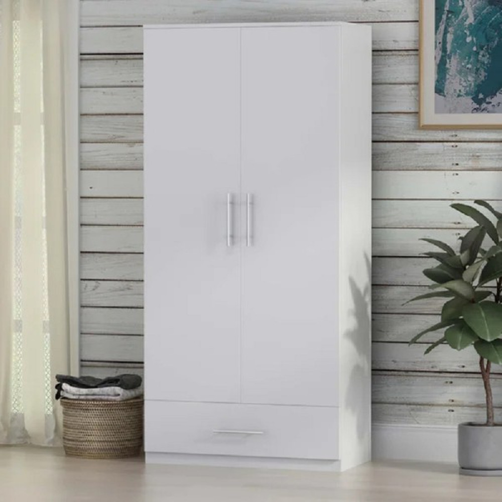 Aden Home Stella 2 Kapaklı Çekmeceli Gardırop, Elbise Dolabı, Mdf, M-GRD06 - Beyaz Gardrop & Dolap Fiyatı