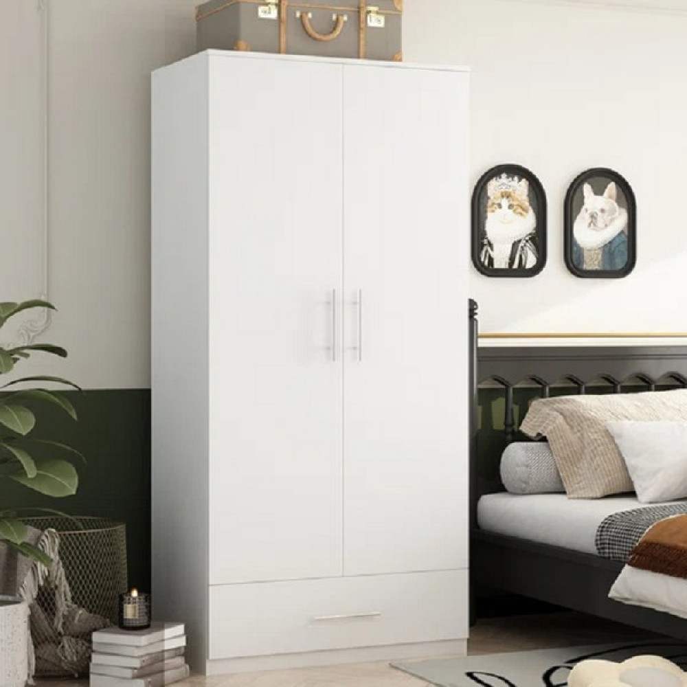Aden Home Zenith 2 Kapaklı Çekmeceligardırop, Elbise Dolabı, Mdf, M-GRD10 - Beyaz Gardrop & Dolap Fiyatı
