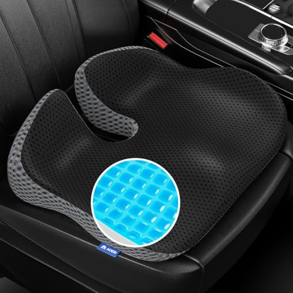 ADERI Gel Wedge Car Seat Cushion for Driving Relieves Tailbone Pain, Composite Gel Memory Foam for Cool & Support Comfort, Ergonomic Car Seat Pillow, Elevated Back for Wider Vision, Non-Slip Design