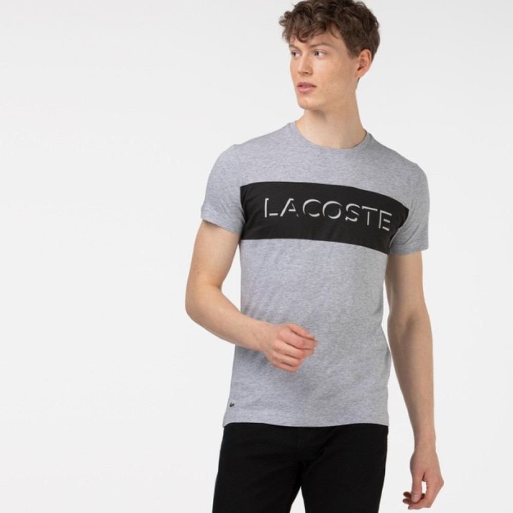 adidas Lacoste Erkek Slim Fit Bisiklet Yaka Baskılı Gri T-Shirt Erkek T-shirt Fiyatı