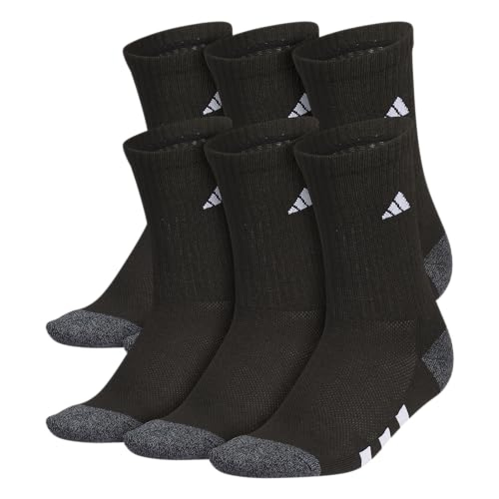 adidas Youth Athletic Cushioned 6-Pack, Crew Socks Kids for Sports, Durable & Breathable, Black/Onix Grey/White, Large