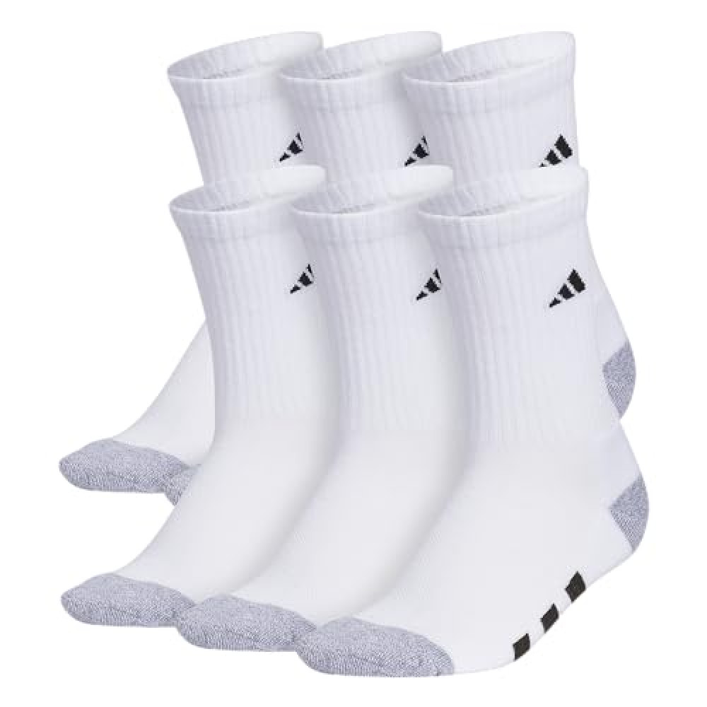 adidas Youth Athletic Cushioned 6-Pack, Crew Socks Kids for Sports, Durable & Breathable, White/Grey/Black, Large